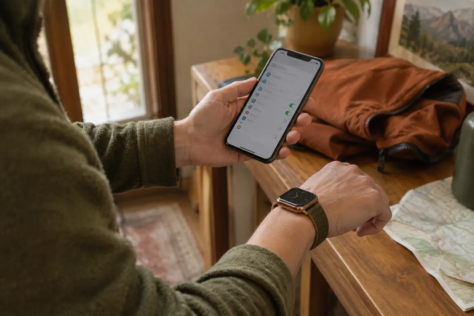 Apple Watch viselője az iPhone biztonsági beállításait ellenőrzi indulás előtt