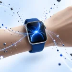 Illusztráció: csuklón hordott Apple Watch, amelyhez karcot okozó részecskék vonzódnak