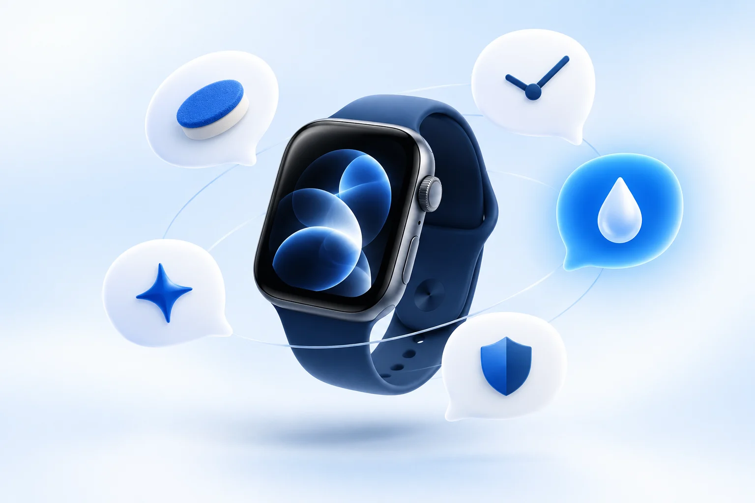 Illusztráció: Apple Watch kérdésbuborékokkal a polírozásról