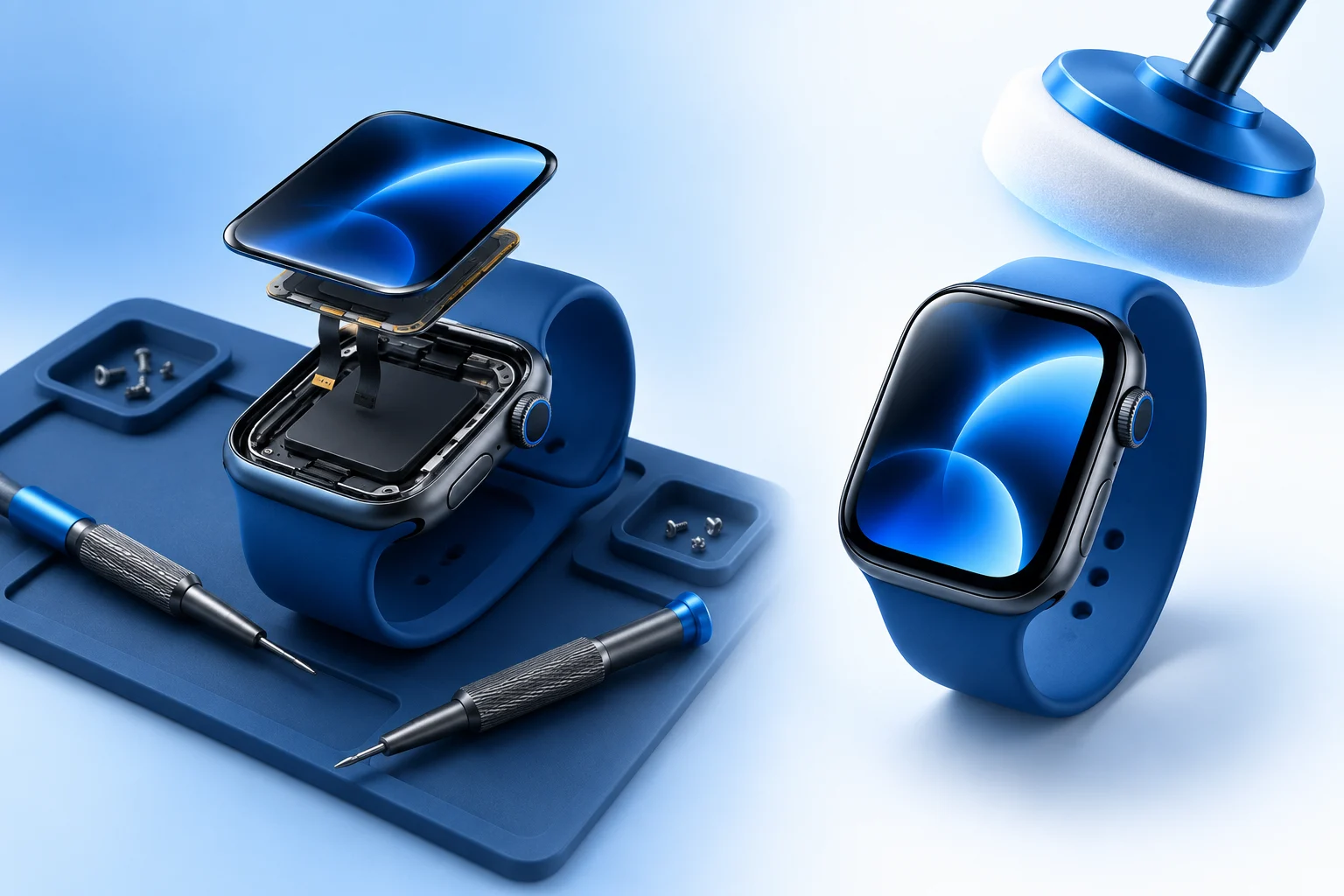 Illusztráció: Apple Watch kijelzőcsere vagy polírozás összehasonlítása