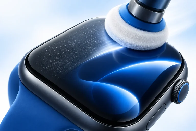 Illusztráció: polírozókorong eltünteti a karcokat az Apple Watch kijelzőjéről
