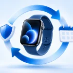Illusztráció: Apple Watch védelmi ciklusban, rendszeres kijelzőkarbantartás előfizetéssel