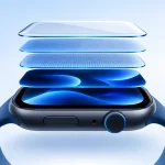 Illusztráció: az Apple Watch kijelző rétegei robbantott nézetben
