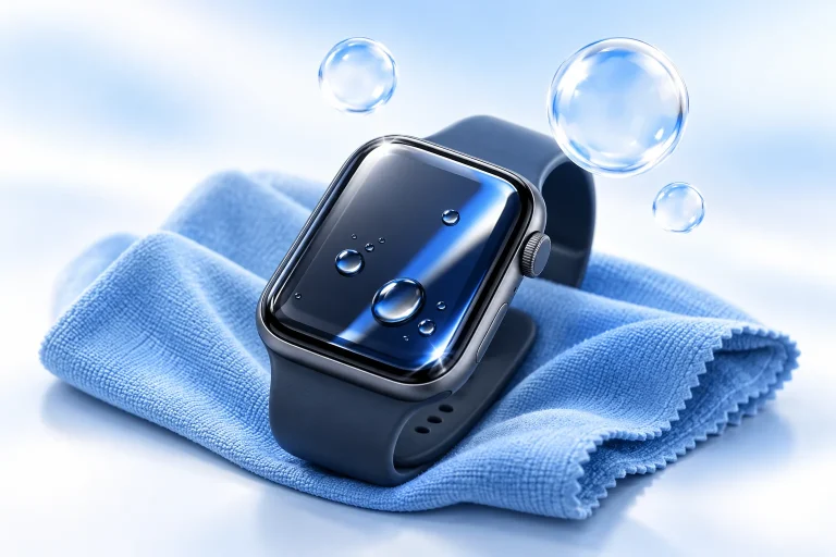 Illusztráció: Apple Watch tisztítása mikroszálas kendőn