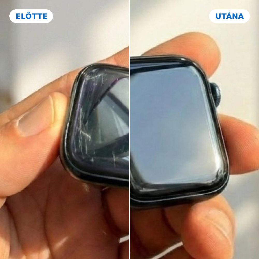 Ugyanaz az Apple Watch polírozás előtt és után - valódi fotó, retus nélkül