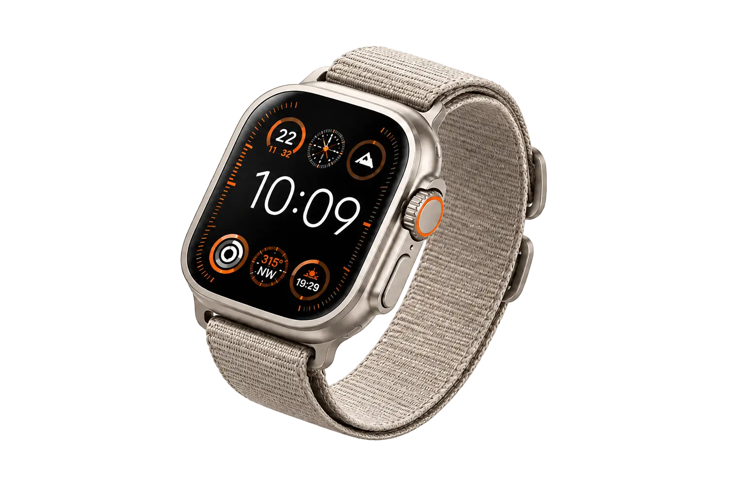Apple Watch Ultra világos szövet szíjjal, karcmentes, fényes kijelzővel